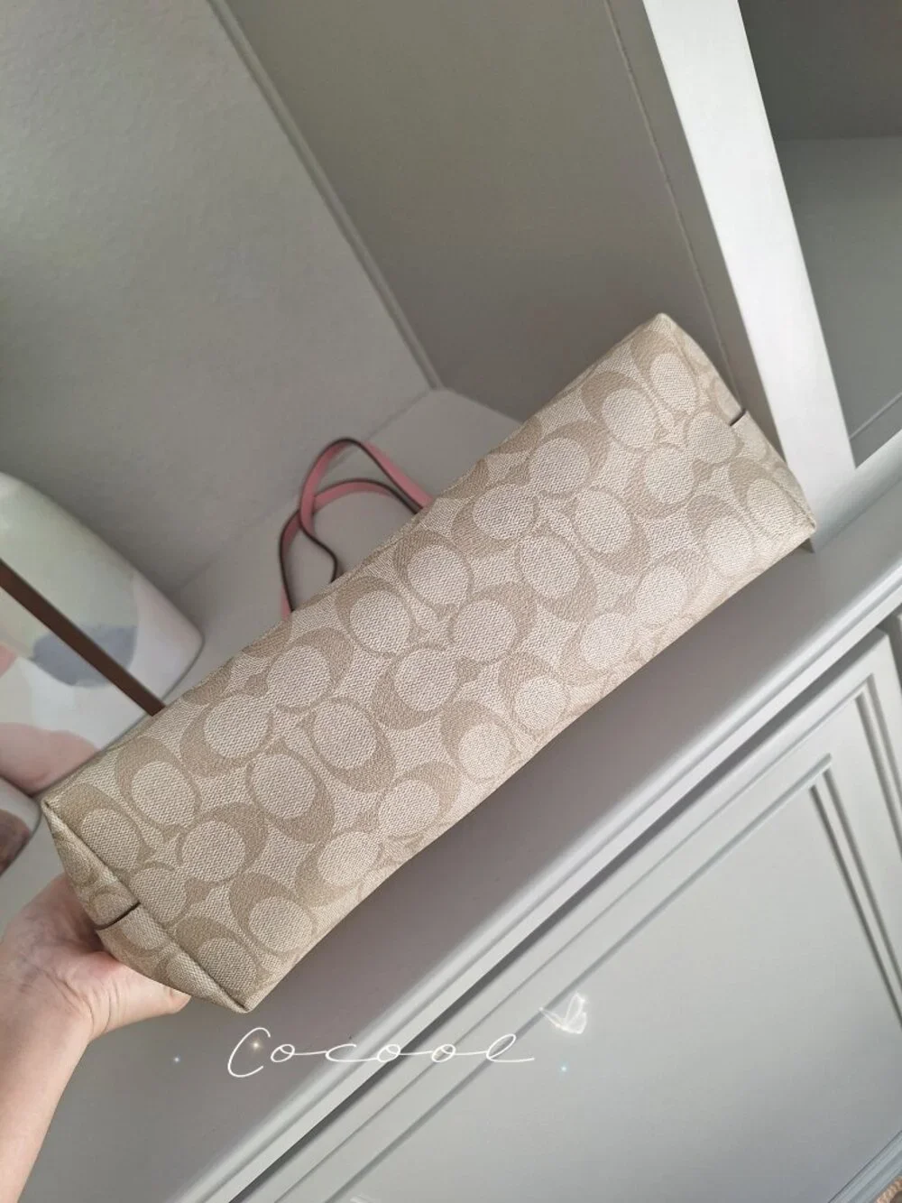 💝NEW COACH ZIP TOP TOTE IN SIGNATURE CANVAS/ LEATHER LIGHT KHAKI PINK